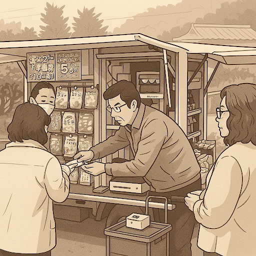 移動スーパーの販売風景イラスト